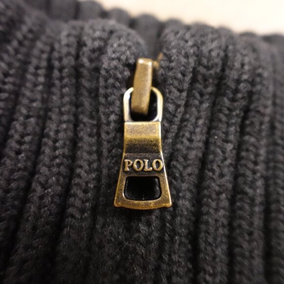 Polo Ralph Lauren Unisex Cream & Black Striped Cotton Half-Zip Sweater Size L - Picture 3 of 10